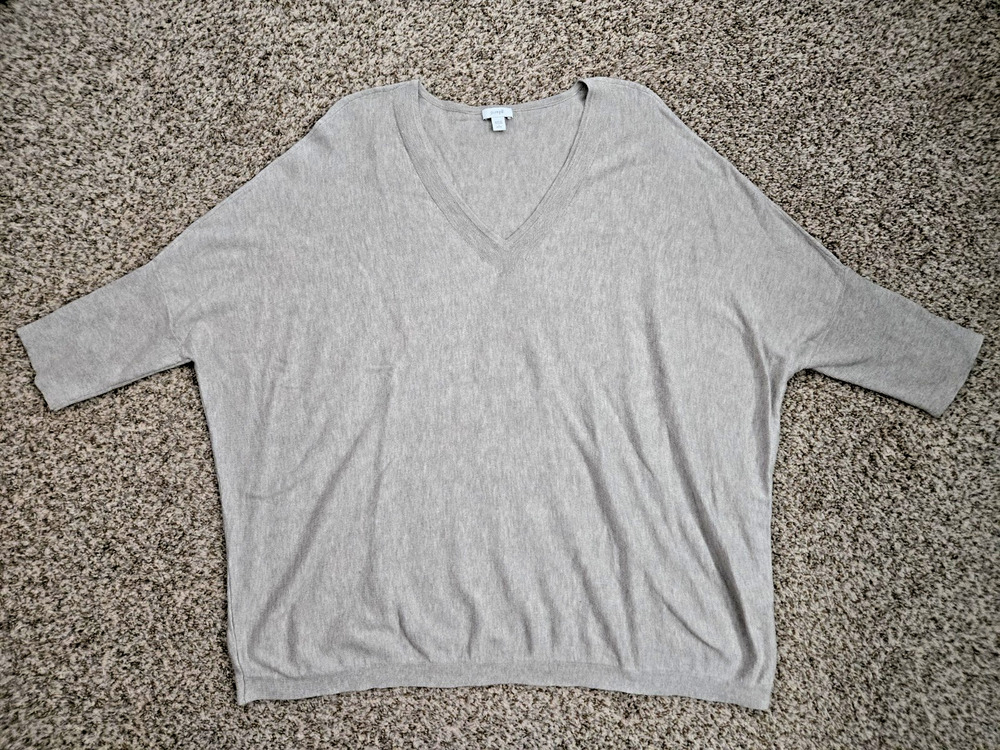 PURE JILL J JILL Gray V Neck Dolman Cotton Blend Sweater Size Large L 3/4 Sleeve